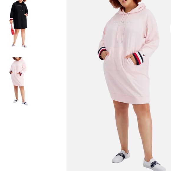Tommy Hilfiger Plus Womens Hoodie Long Sleeves Sweatshirt Dress In Pink New w/🏷 - Picture 2 of 5